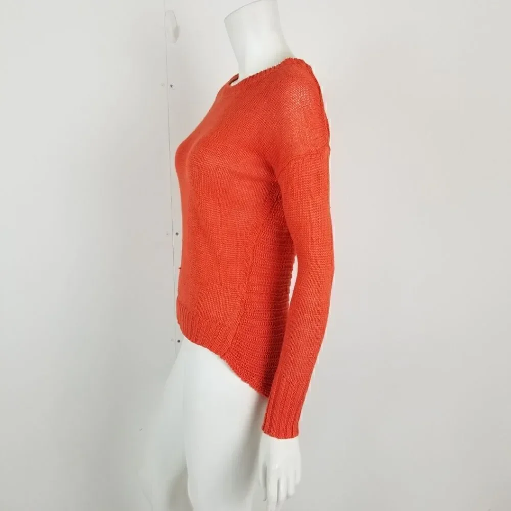 J. Crew Womens Size XXS Orange Linen Textured Beach Sweater Hi Low Hem